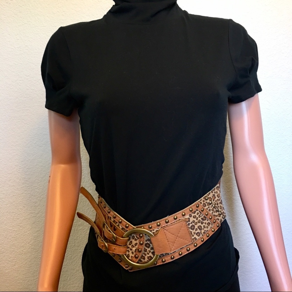 ⛱ NWT Leopard Animal Print Stretch Elastic Wide Statement Belt - Picture 2 of 8
